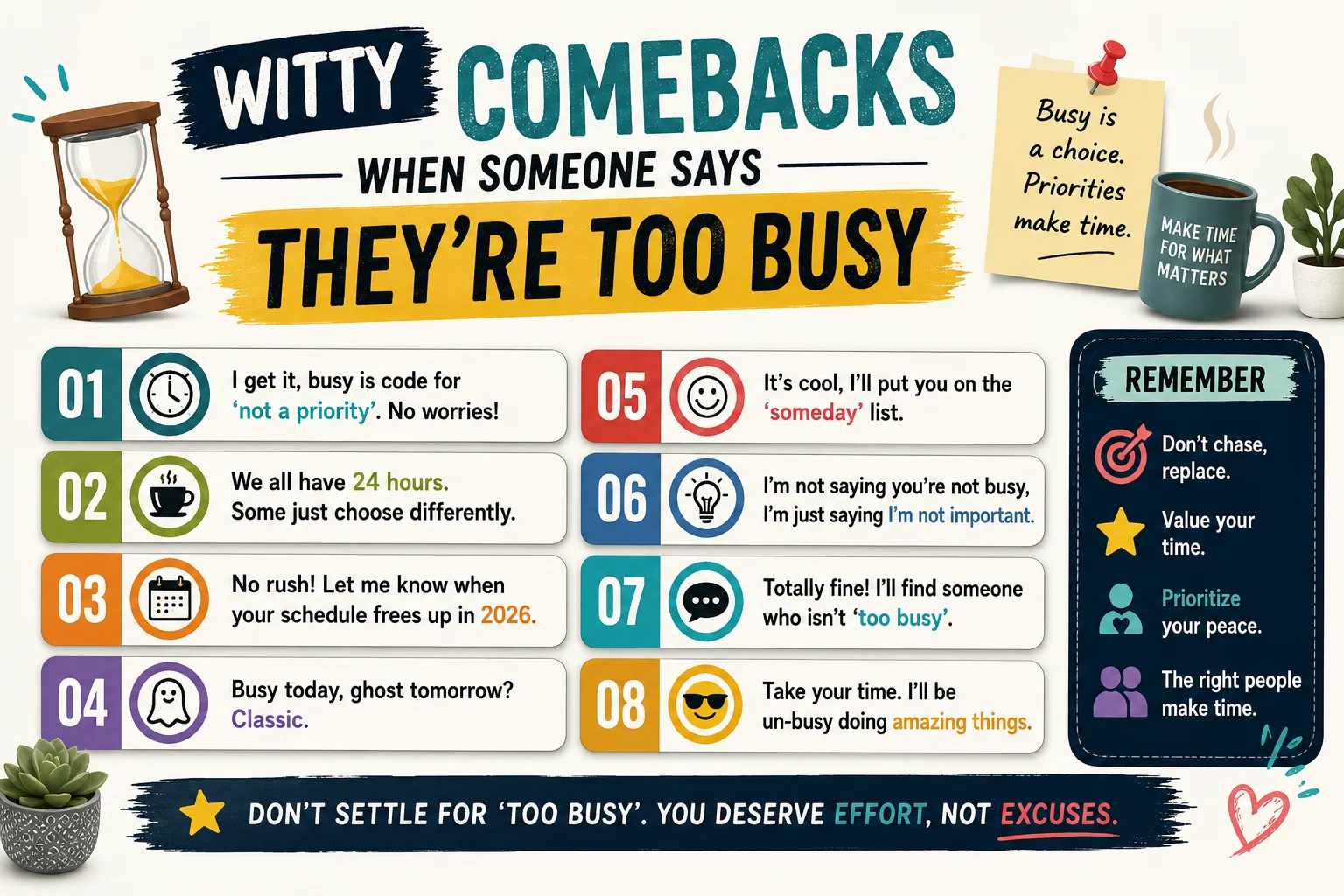 Witty Comebacks When Someone Says They're Too Busy