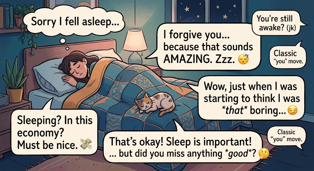 Comeback responses when you receive sorry I fell asleep