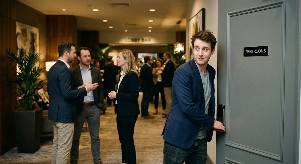 Tactical bathroom breaks escaping boring conversations