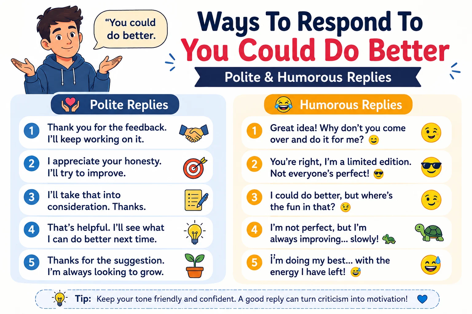 Ways To Respond To You Could Do Better Polite Humorous Replies